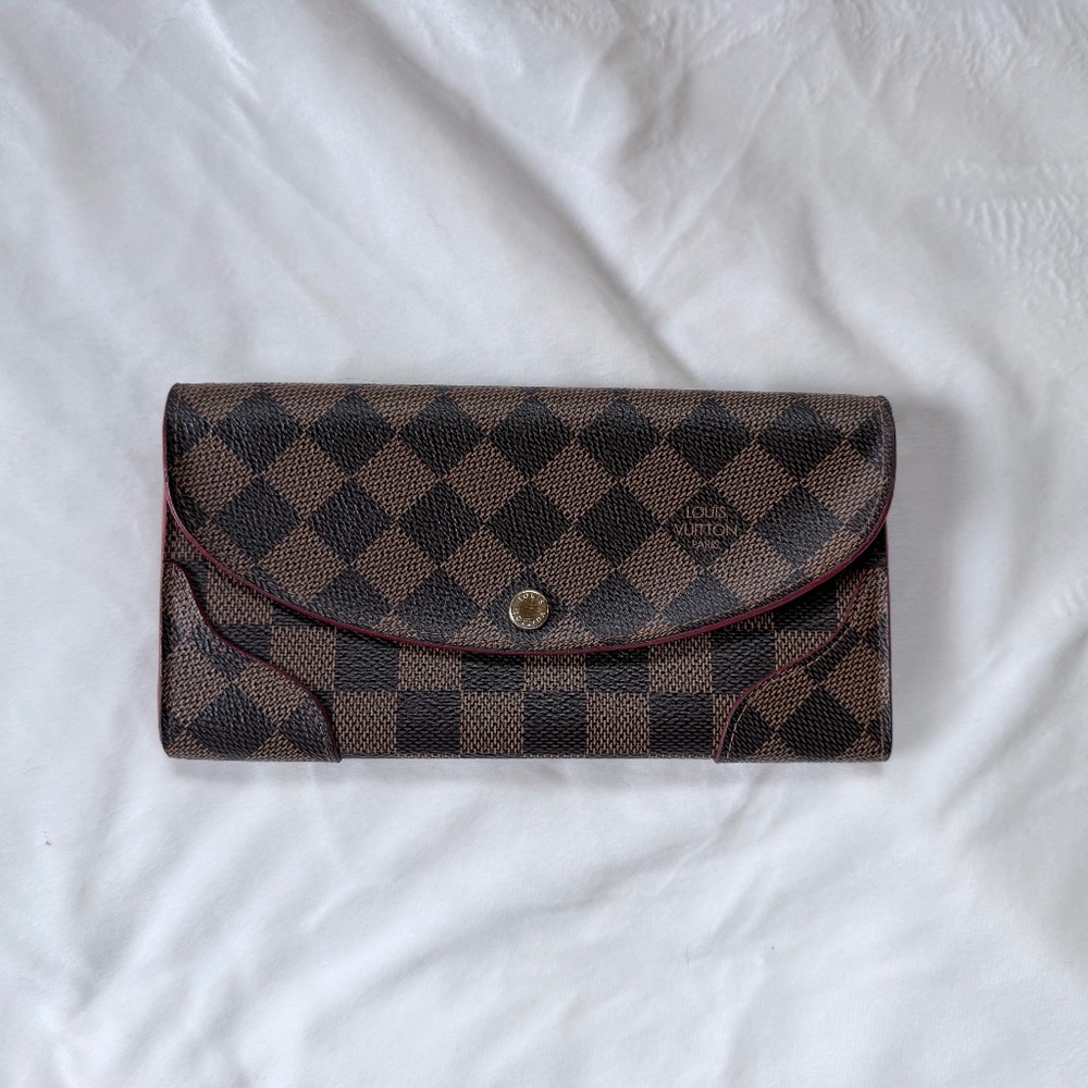 Louis Vuitton Caissa Wallet Damier Ebene Red Interior